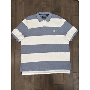 Chaps Classic Fit Natural Stretch Men Blue Striped Polo Shirt Size XL Crest Logo